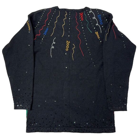 VTG Y2K Susan Bristol Hand Embroidered New Year’s Eve Party Sweater Women Size M - Picture 2 of 12